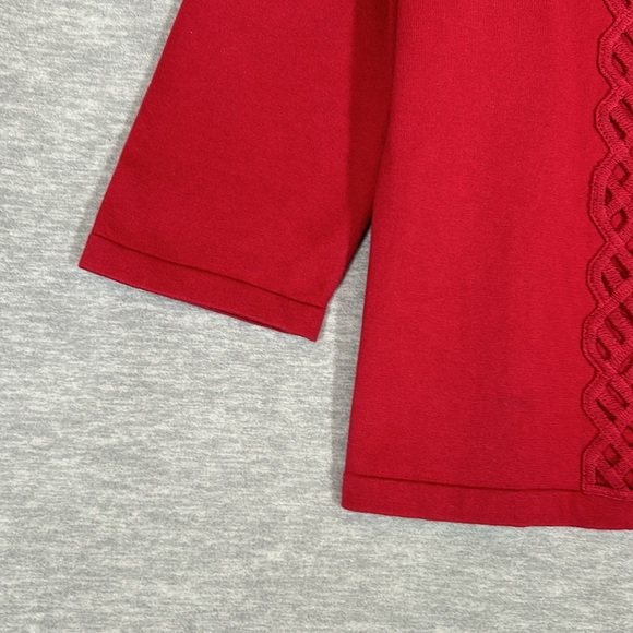 JONES NEW YORK Holiday Christmas Valentine Lattice 3/4 Sleeves Pearlized Buttons - Picture 6 of 14